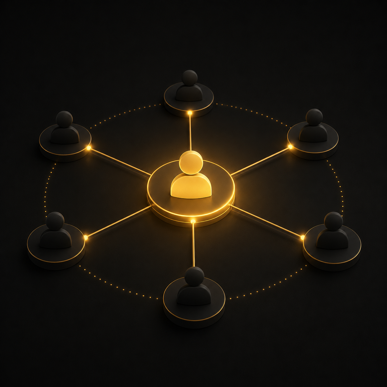 Managed model: a central accountable hub connected to a team of supported agents
