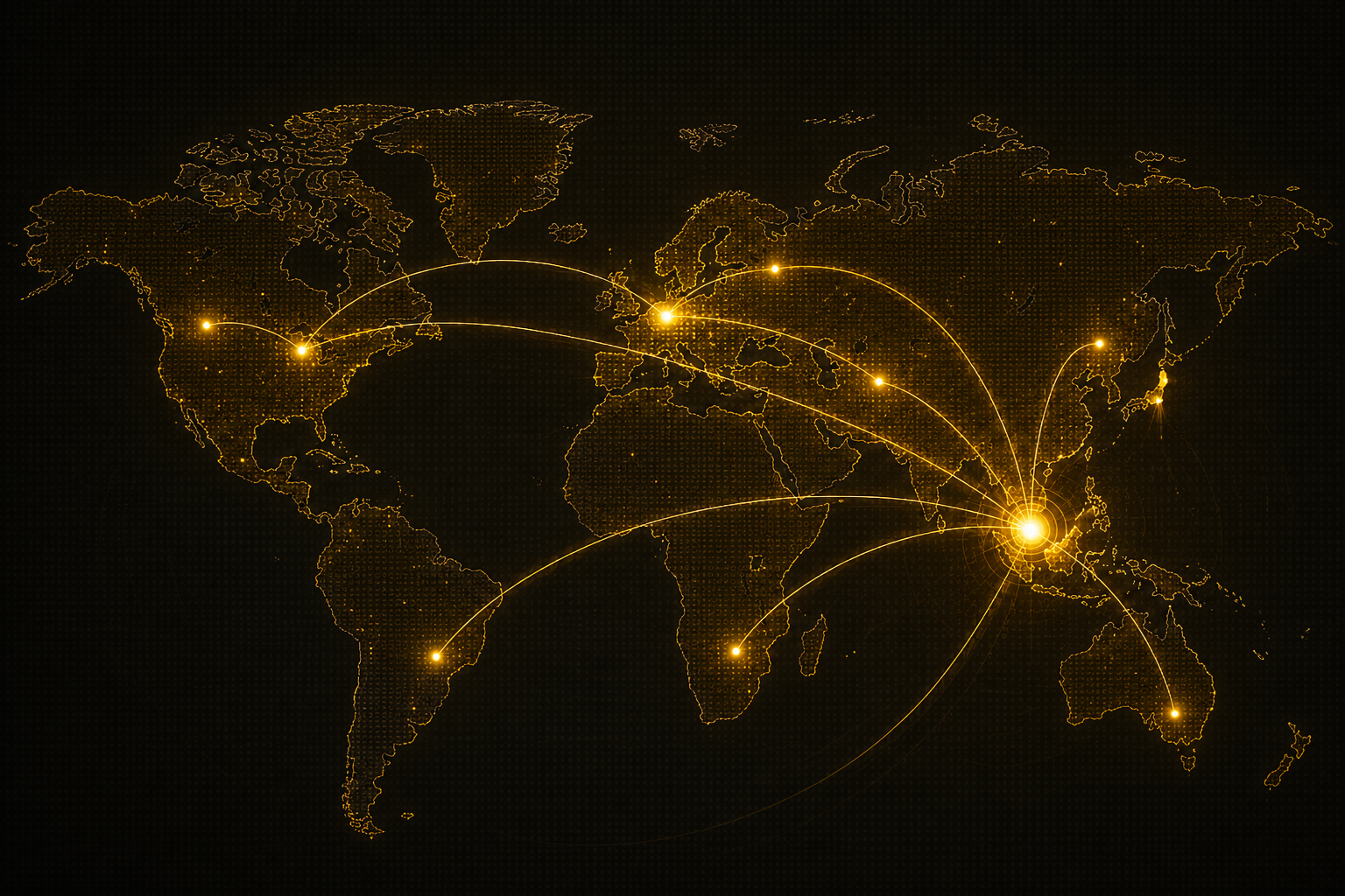 World map showing connections from the Philippines talent hub to client markets across the United States, Canada, Australia and New Zealand.